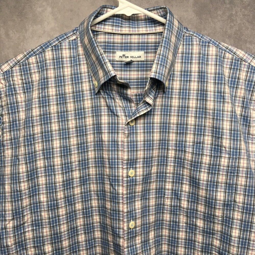 Peter Millar Blue and White Plaid Button-Down Shirt